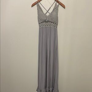 Pink Lily Gray Lace Maxi Dress